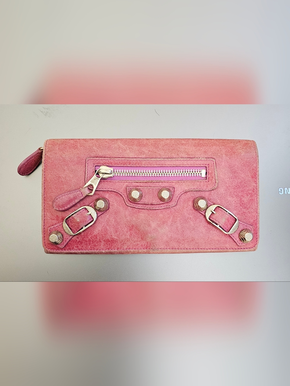 BALENCIAGA Pink Classic Moto Zip Around Long Wallet